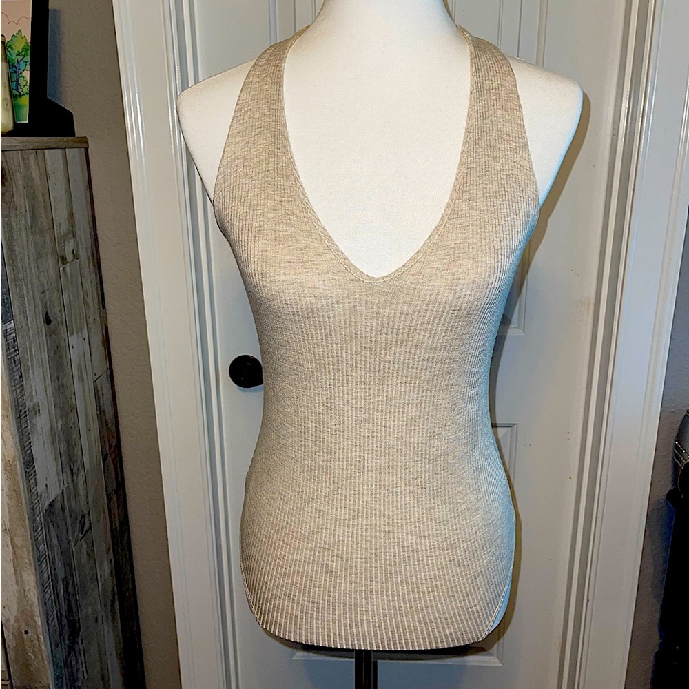 LA Hearts tan ribbed halter neck bodysuit women’s M